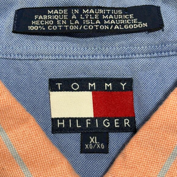 Tommy Hilfiger Mens XL Button-Down Shirt Peach Striped Short Sleeve 100% Cotton - Picture 5 of 11